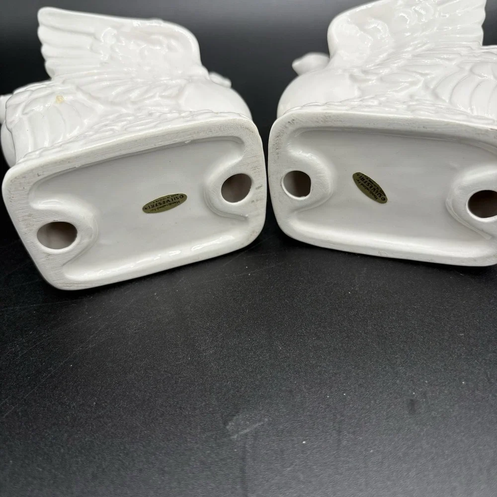 Pair‎ of Vintage Silvestri White Ceramic Dove / Love Bird Candlestick Holders